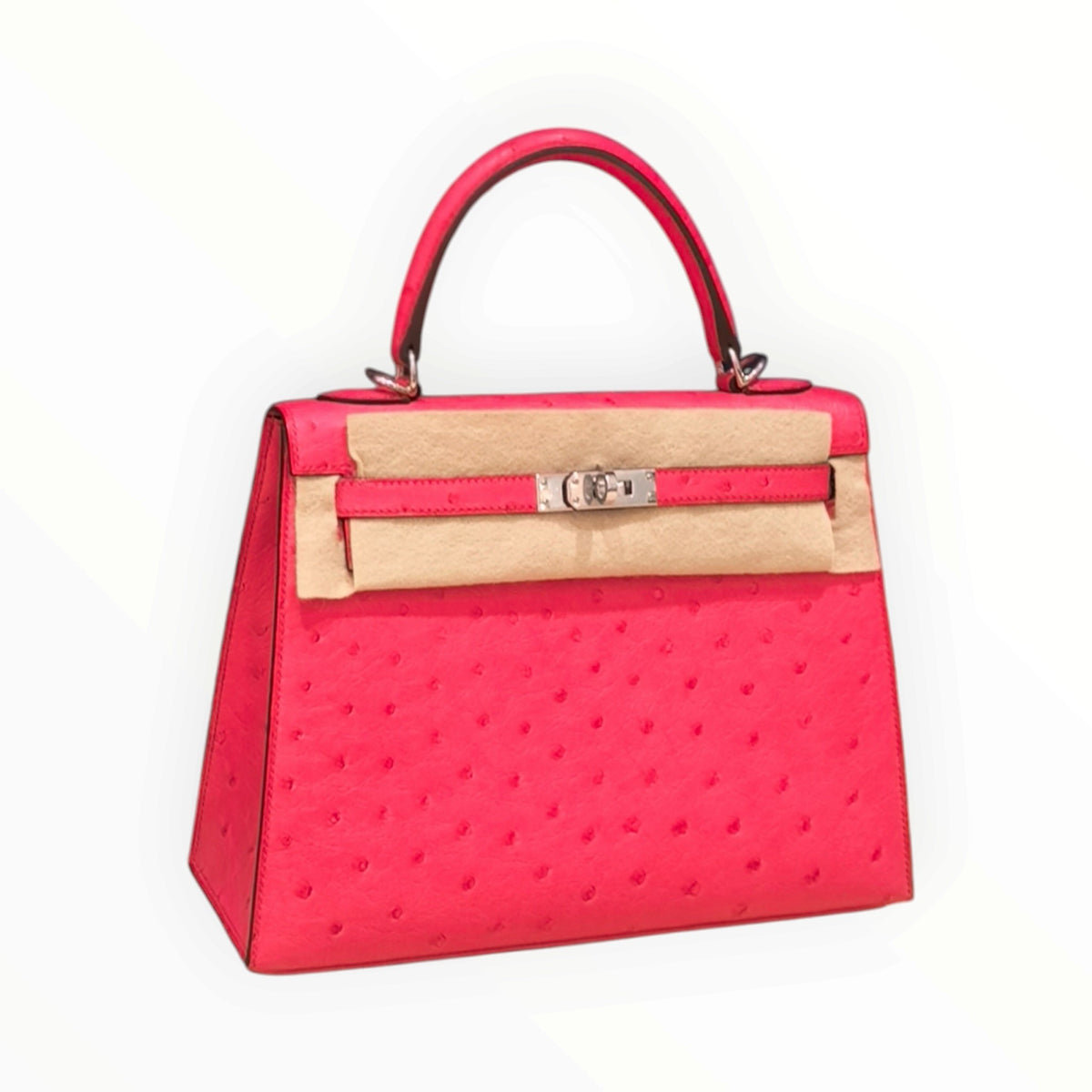 Hermès Kelly 25 Ostrich Leather, E5 Candy Pink, Silver Hardware, D Stamp