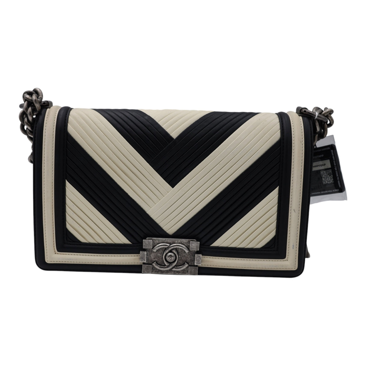 Chanel Black and Ivory Chevron Boy Flap Bag
