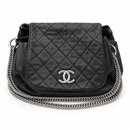 Chanel Quilted Leather Chain Tote Bag Black SHW