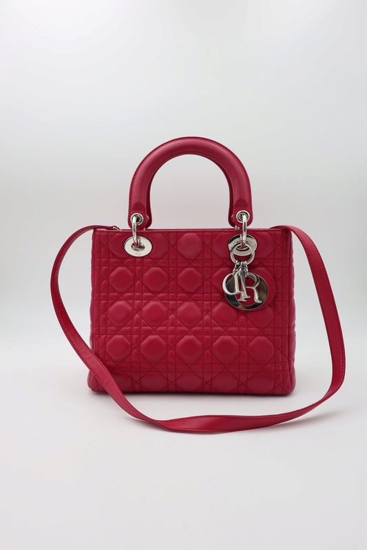 Dior Lady Dior Canage Handbag medium 2WAYShoulder Fuchsia leather