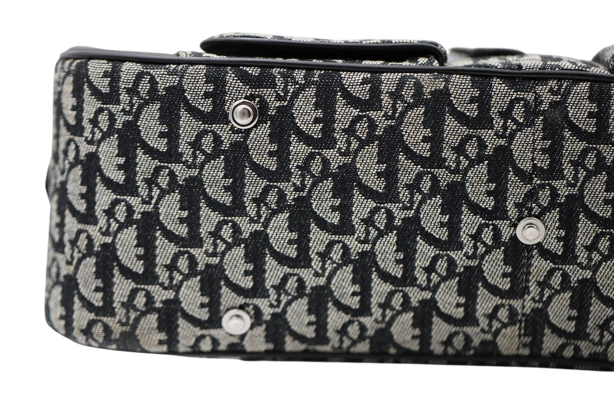Dior Diorissimo Canvas Frame Satchel Navy Beige SHW