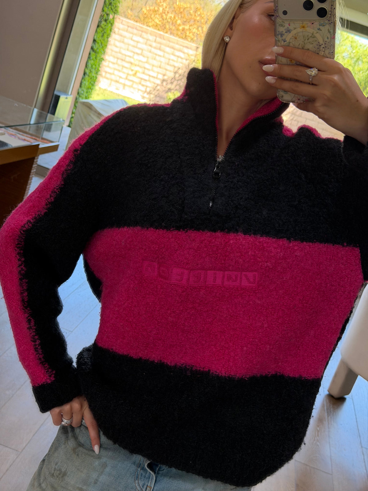 Louis Vuitton Contrast Logo Half-Zip Teddy Sweater