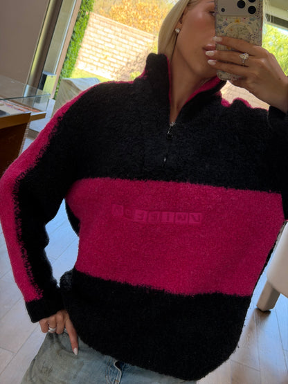 Louis Vuitton Contrast Logo Half-Zip Teddy Sweater