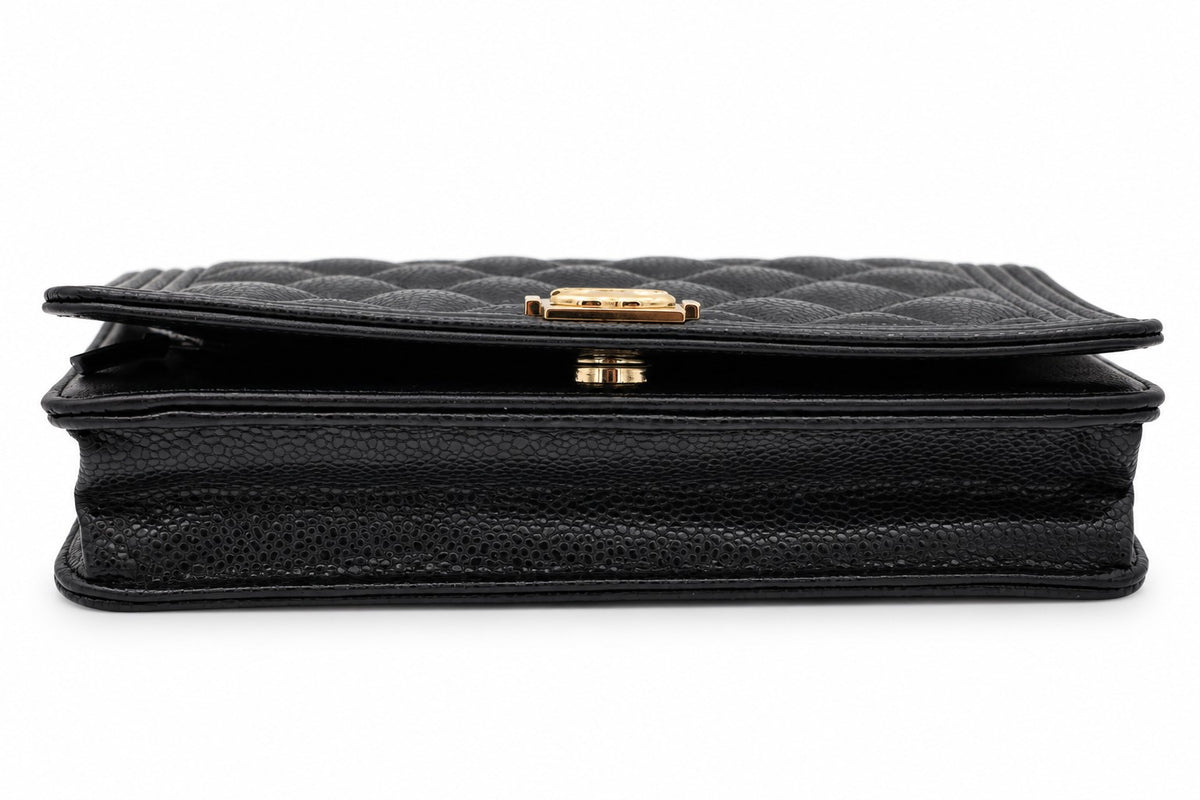 Chanel Quilted Caviar Leather Boy Wallet on Chain Black GHW