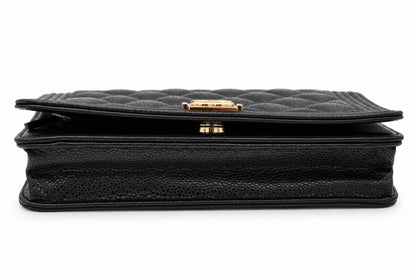 Chanel Quilted Caviar Leather Boy Wallet on Chain Black GHW