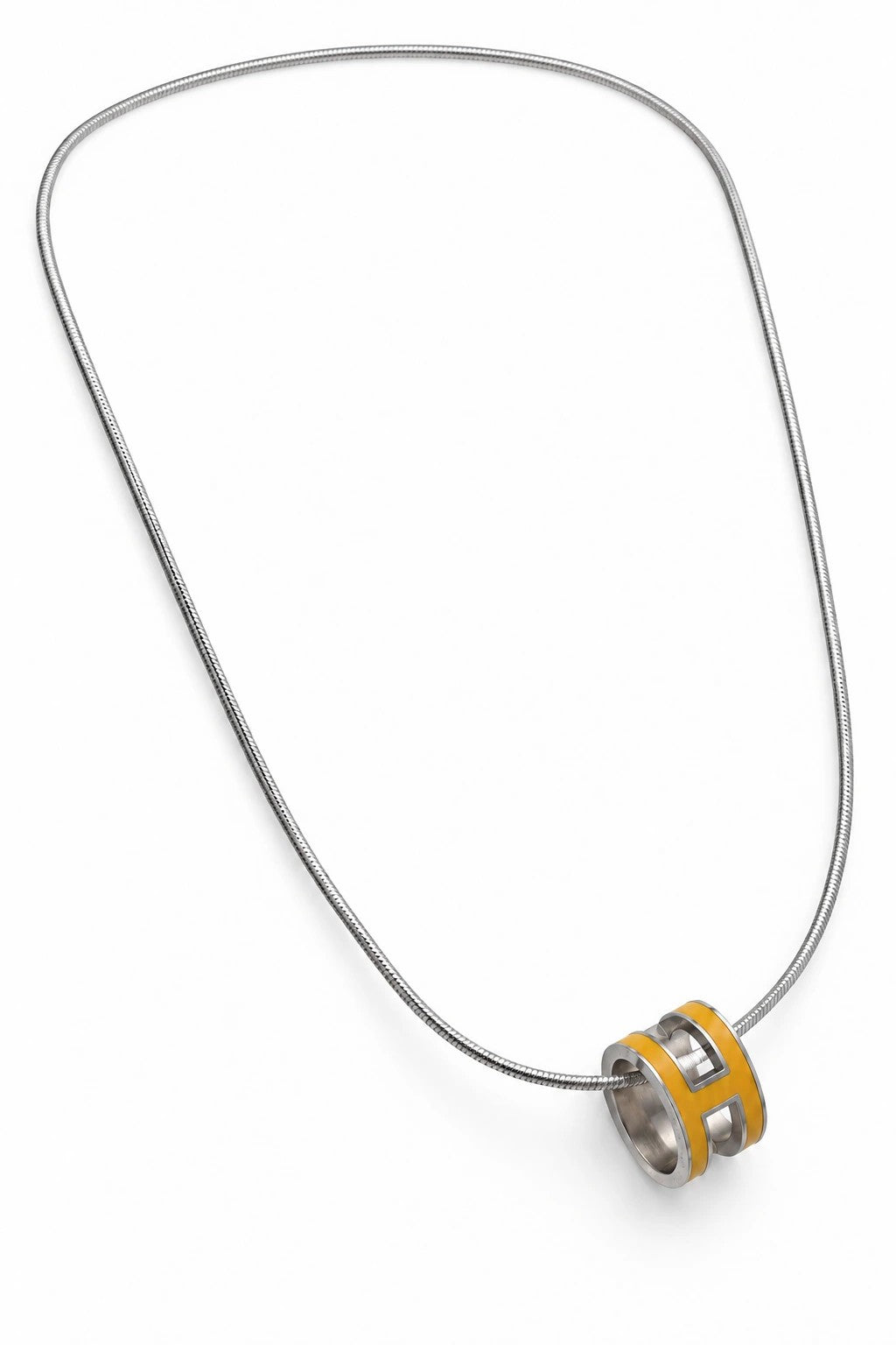 Hermès H Pendant Necklace, Silver-Tone Chain with Gold-Tone H Pendant