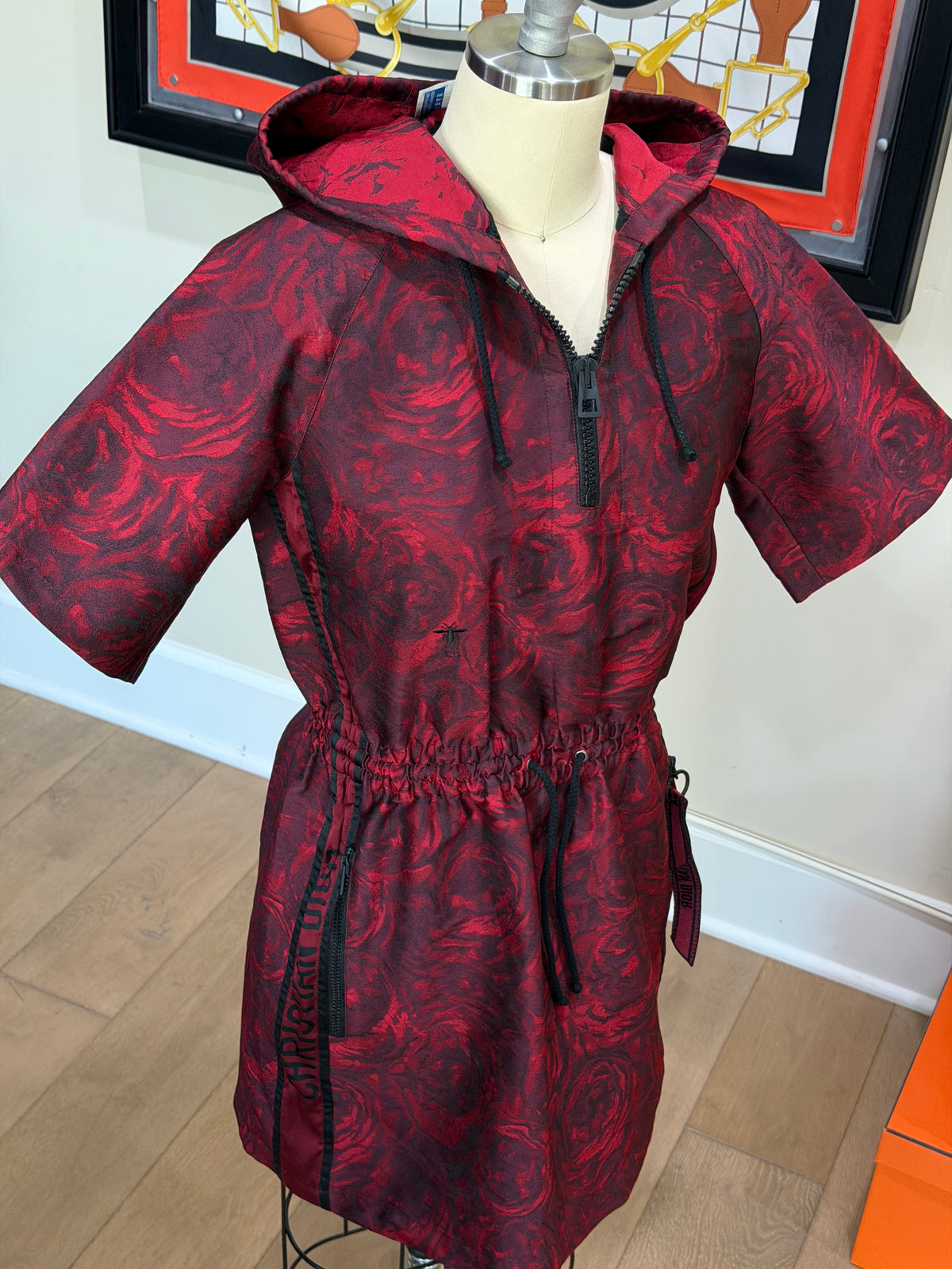 Dior Contrast Rose Print Bee Embroidered Dress