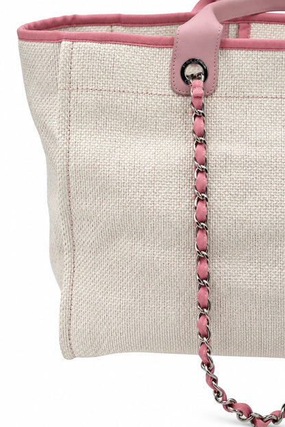 Chanel Canvas Deauville Tote Beige Pink SHW