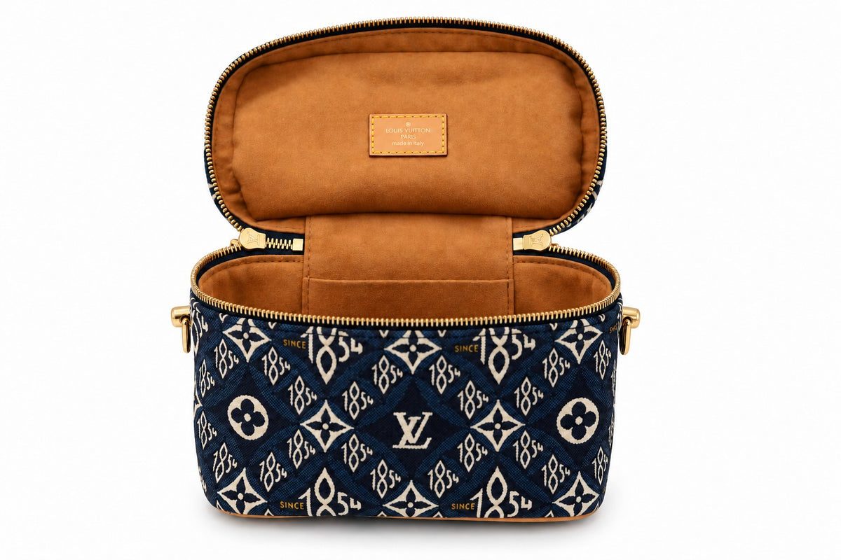 Louis Vuitton Monogram Denim Vanity Top Handle Bag Blue