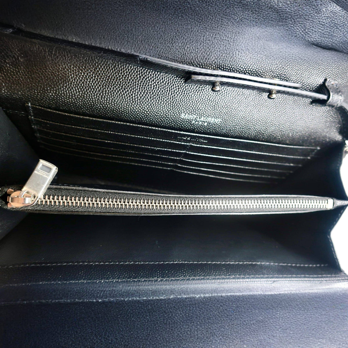 Saint Laurent  Grain De Poudre Matelasse Chevron Monogram Chain Wallet Black