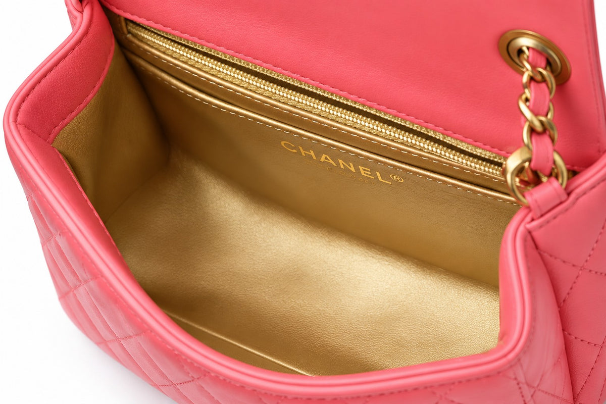 Chanel Quilted Leather Flap Bag Pink GHW
