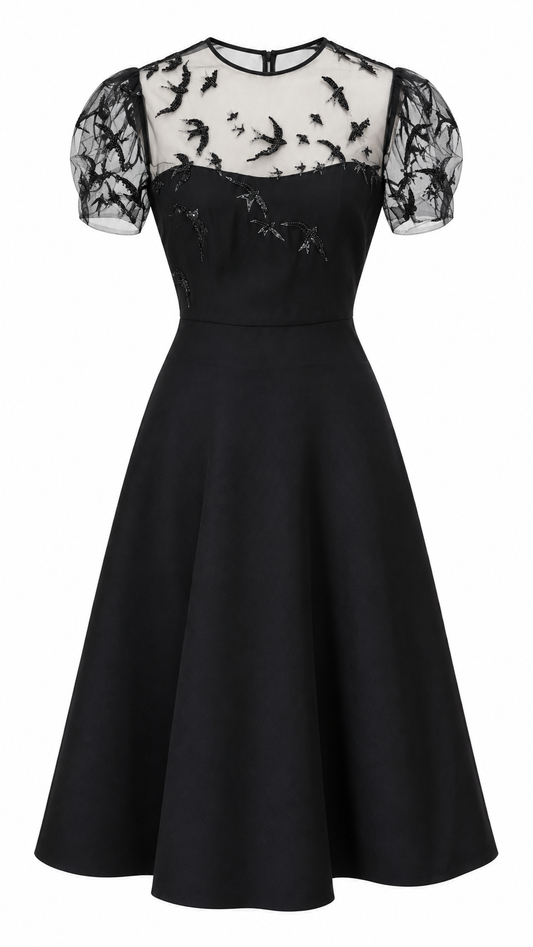 Valentino Black Sequin Embroidered Lace Dress