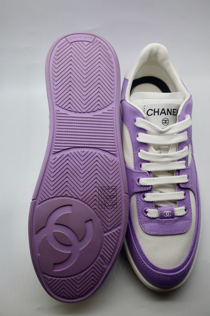 Chanel Cotton Sneakers 39 Purple White