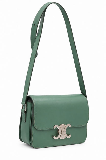 Celine Triomphe Leather Shoulder Bag Green SHW