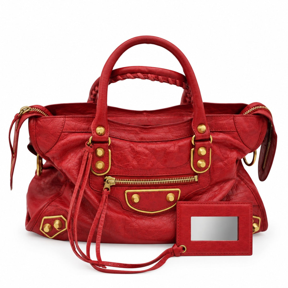 Balenciaga Leather Small Metallic Edge City Bag Red GHW