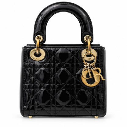 Dior Cannage Patent Leather Mini Lady Dior Bag Black GHW