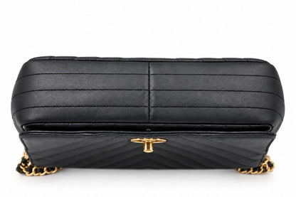 Chanel Chevron Quilted Leather Flap Bag Black GHW