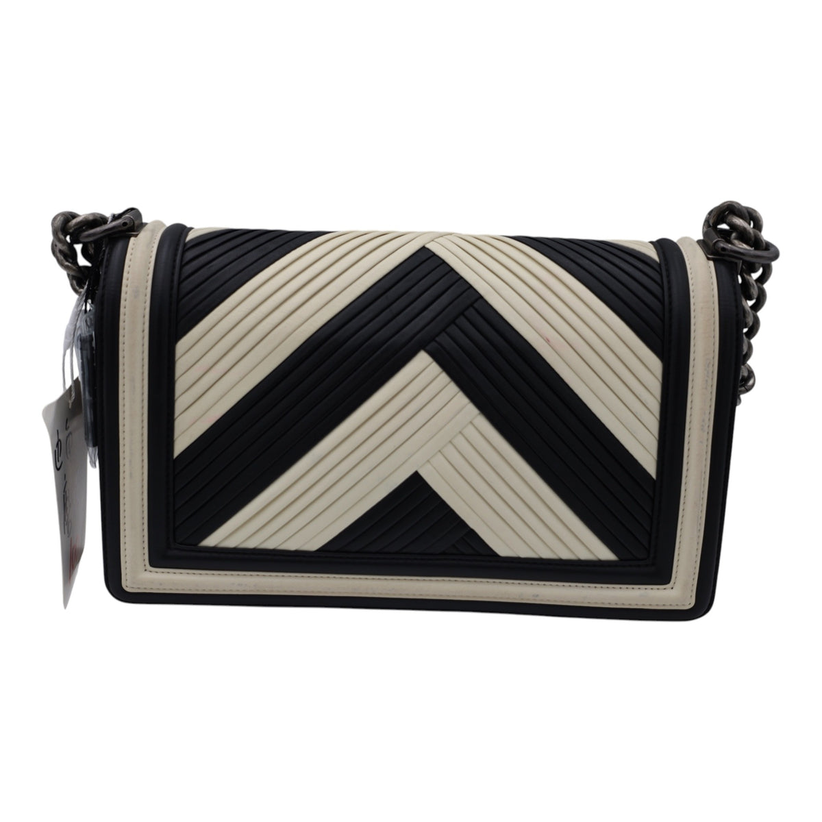 Chanel Black and Ivory Chevron Boy Flap Bag