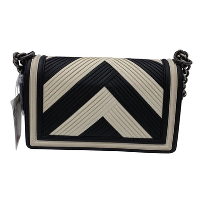 Chanel Black and Ivory Chevron Boy Flap Bag