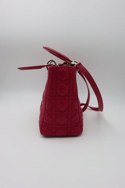 Dior Lady Dior Canage Handbag medium 2WAYShoulder Fuchsia leather