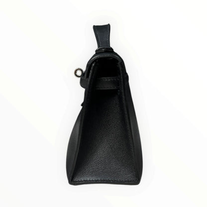 Hermès Mini Kelly I Black Leather, Silver Hardware, D Stamp