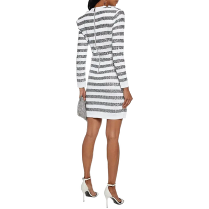 Balmain Striped Tinsel and Open-Knit Mini Dress