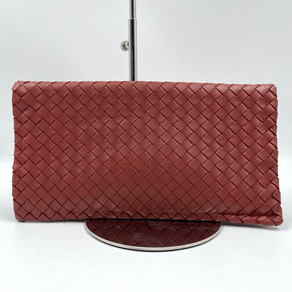 Bottega Veneta Intrecciato Turn-Lock Clutch in Barolo