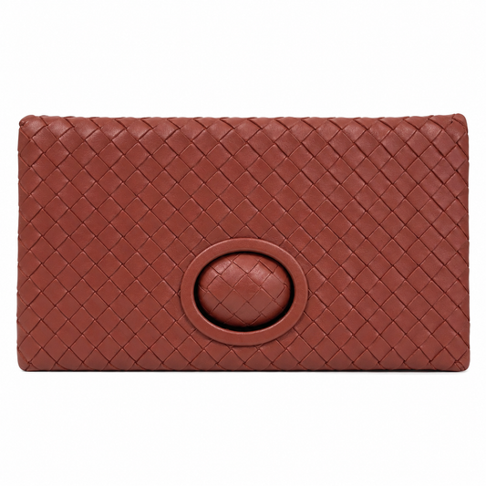 Bottega Veneta Intrecciato Turn-Lock Clutch in Barolo