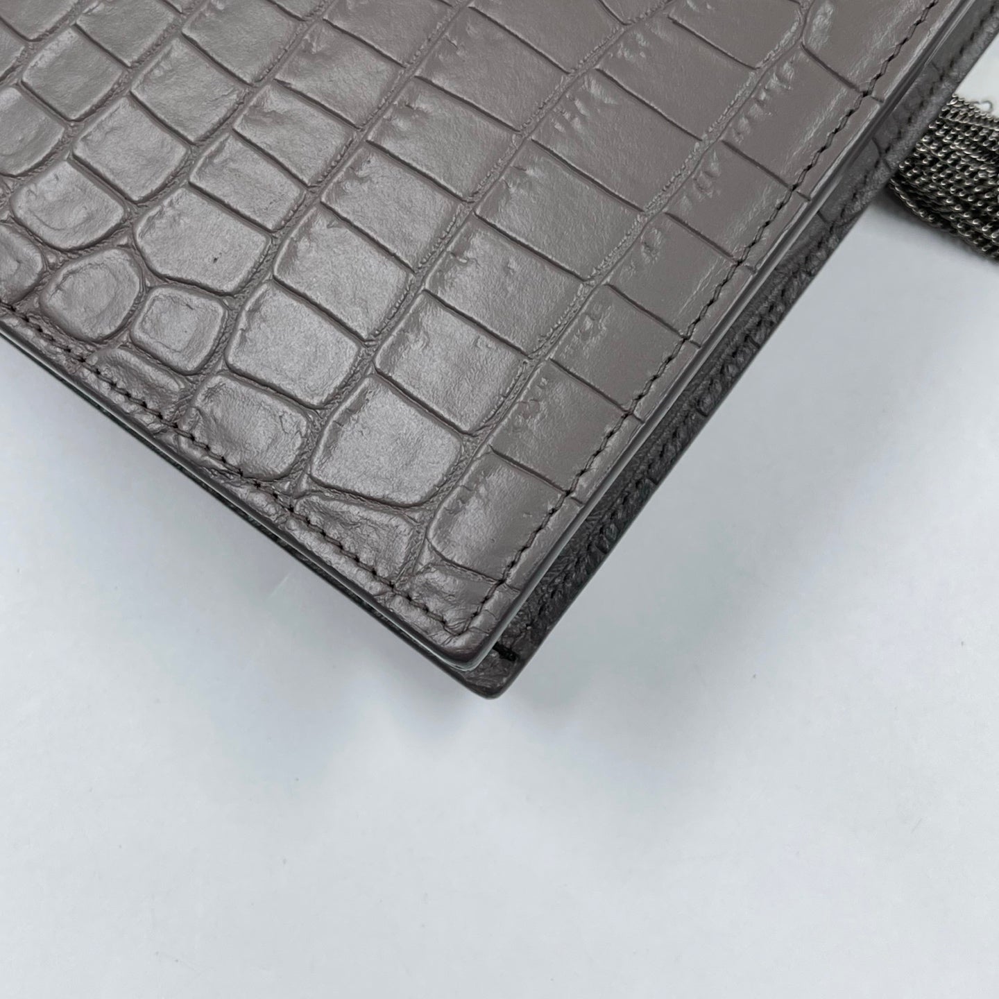 Saint Laurent Kate Tassel Chain Wallet in Fog Grey