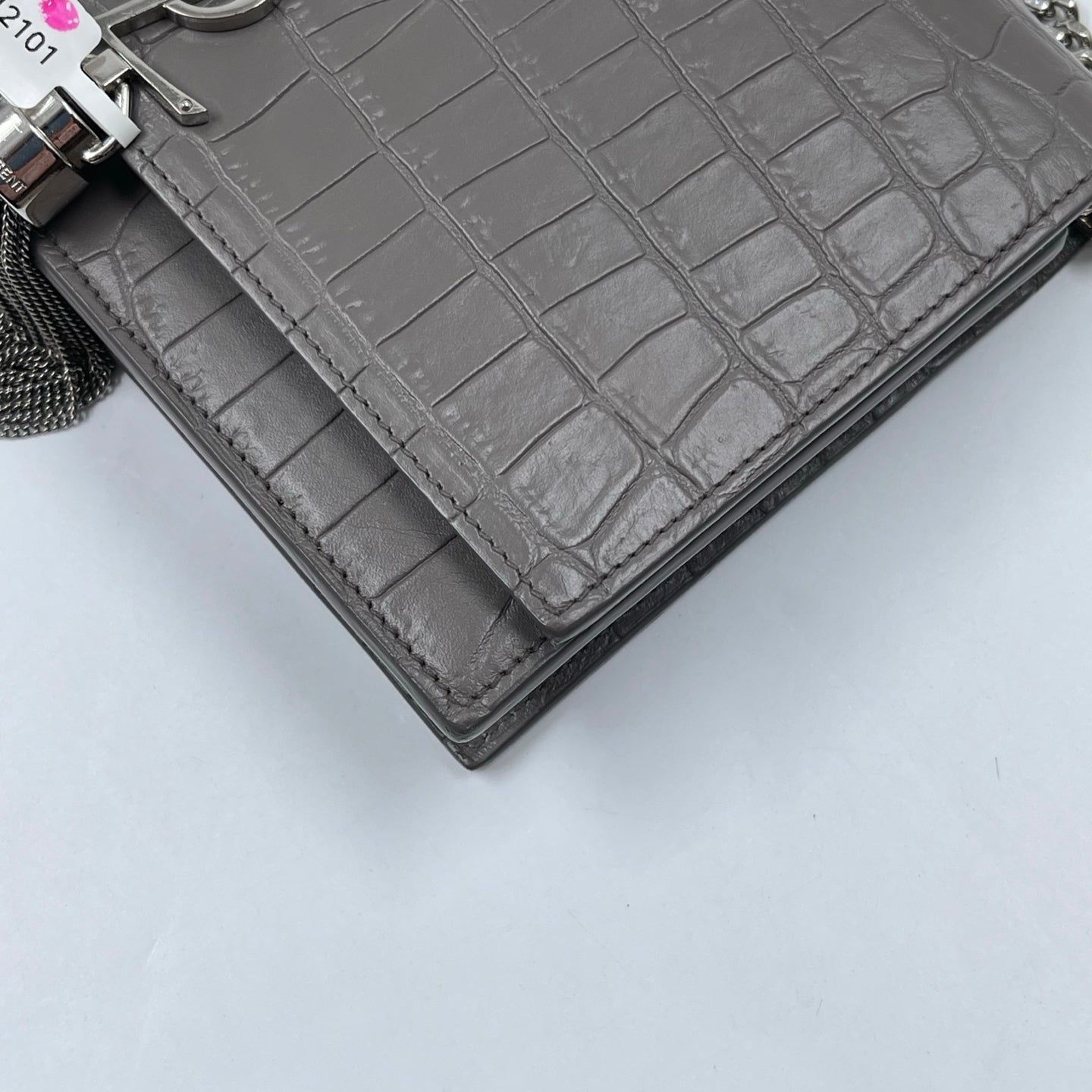Saint Laurent Kate Tassel Chain Wallet in Fog Grey