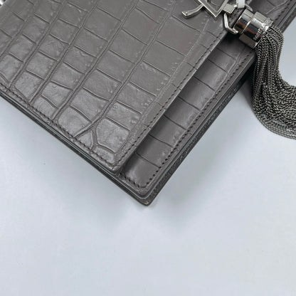 Saint Laurent Kate Tassel Chain Wallet in Fog Grey