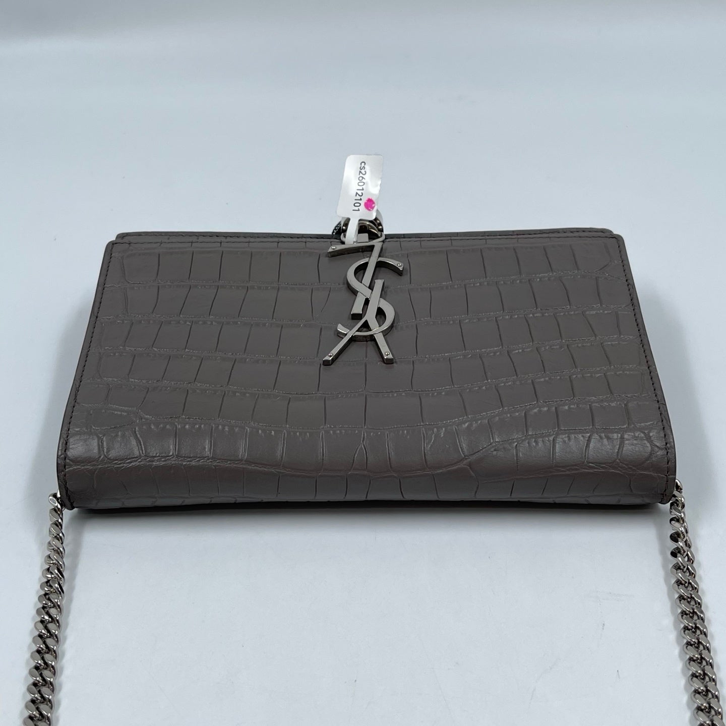 Saint Laurent Kate Tassel Chain Wallet in Fog Grey