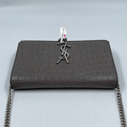 Saint Laurent Kate Tassel Chain Wallet in Fog Grey