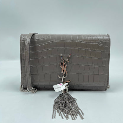 Saint Laurent Kate Tassel Chain Wallet in Fog Grey