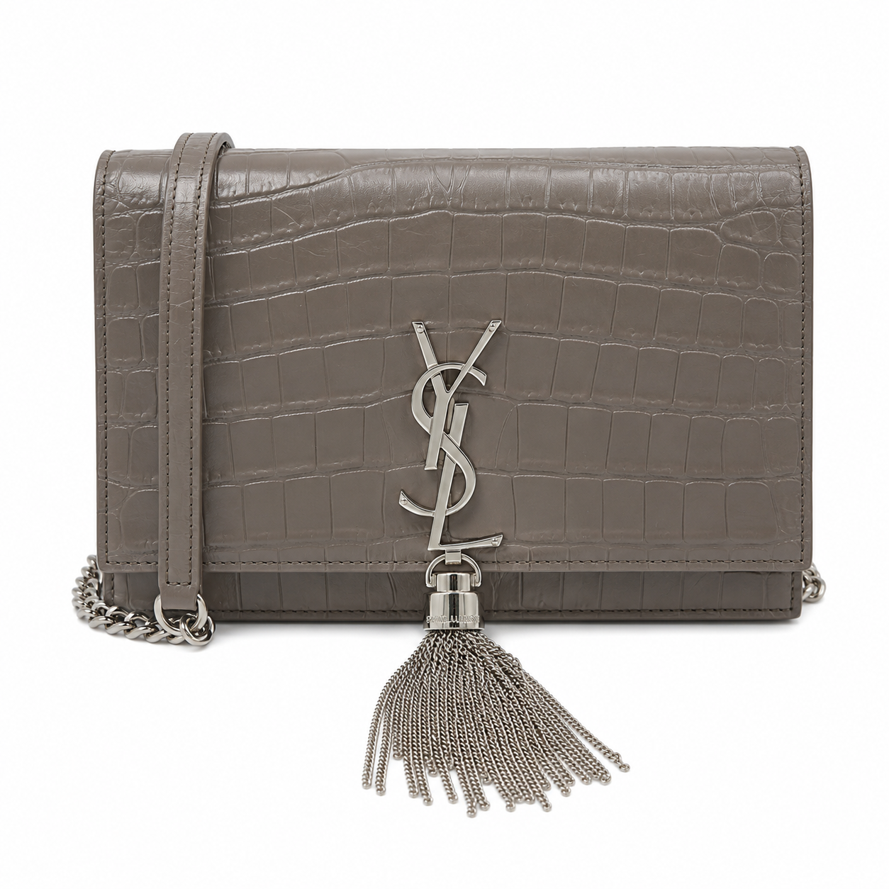 Saint Laurent Kate Tassel Chain Wallet in Fog Grey