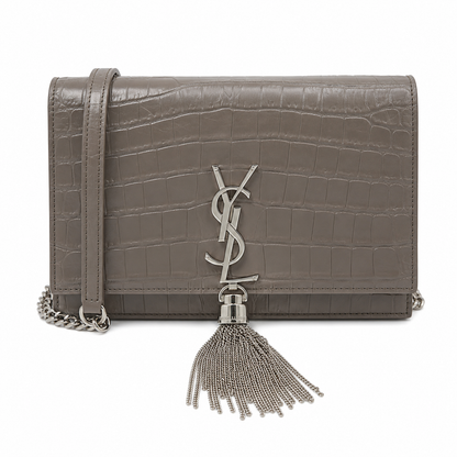 Saint Laurent Kate Tassel Chain Wallet in Fog Grey