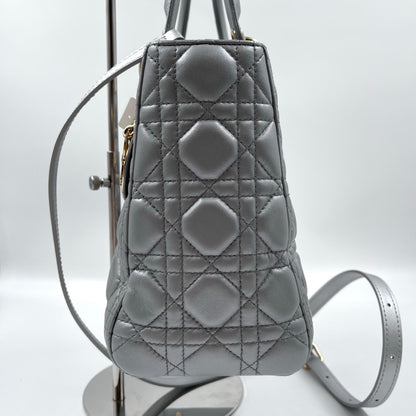 Christian Dior Lady Dior Medium Bag in Metallic Gray