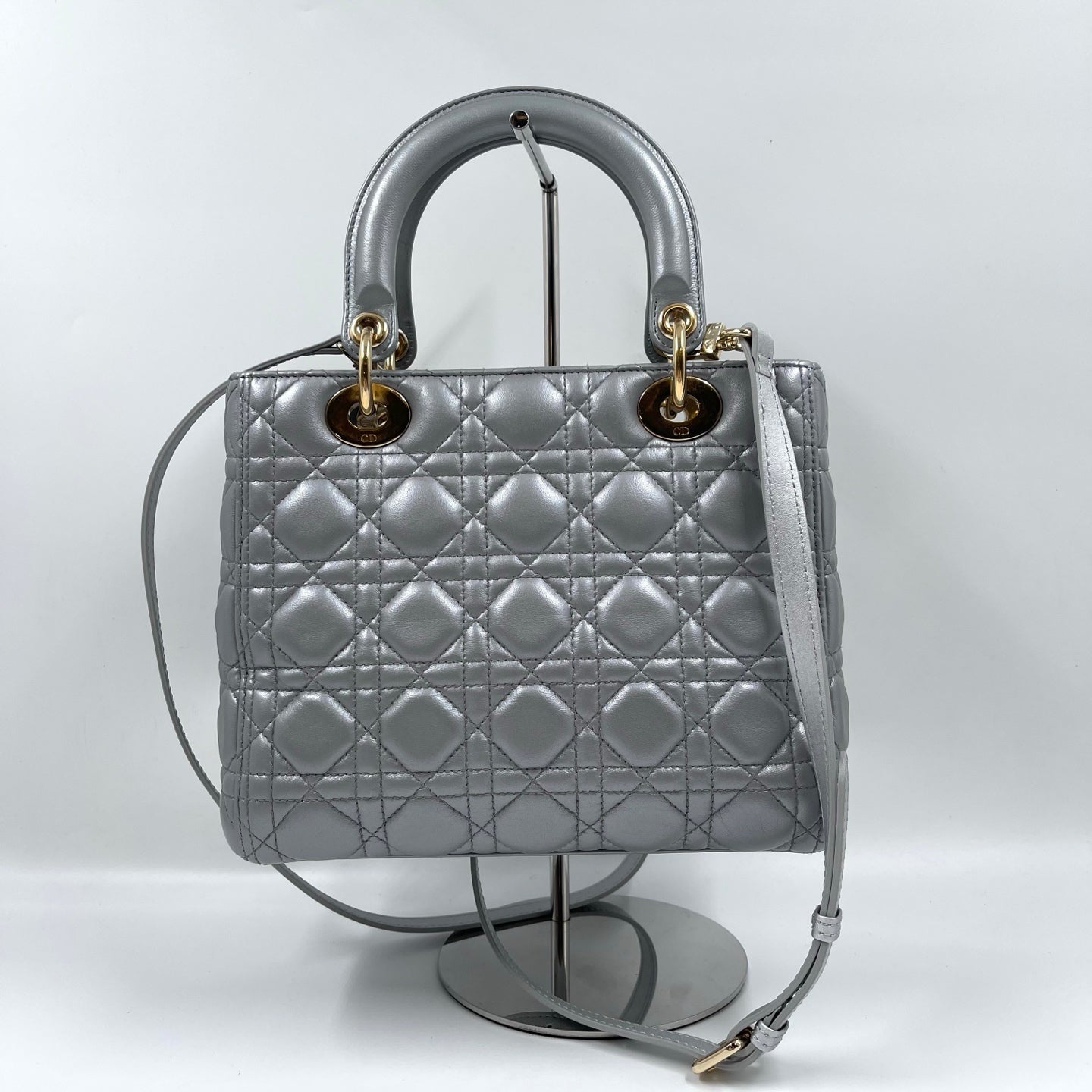 Christian Dior Lady Dior Medium Bag in Metallic Gray