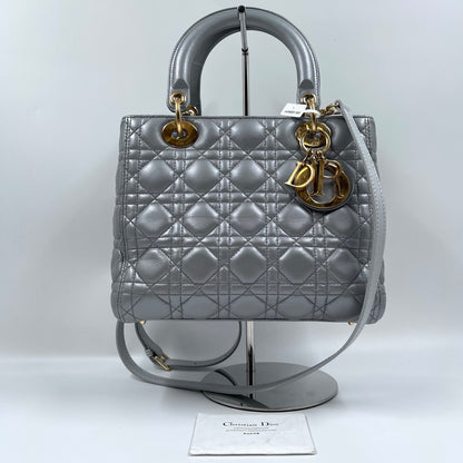 Christian Dior Lady Dior Medium Bag in Metallic Gray