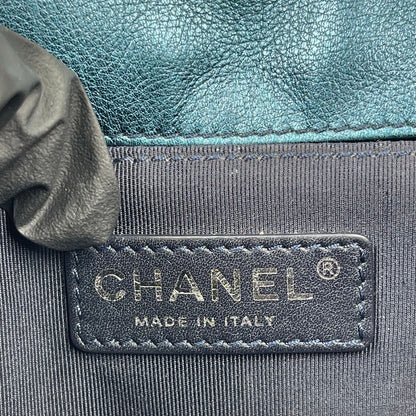 Chanel Boy Flap Bag Old Medium in Metallic Blue Perforated Calfskin
