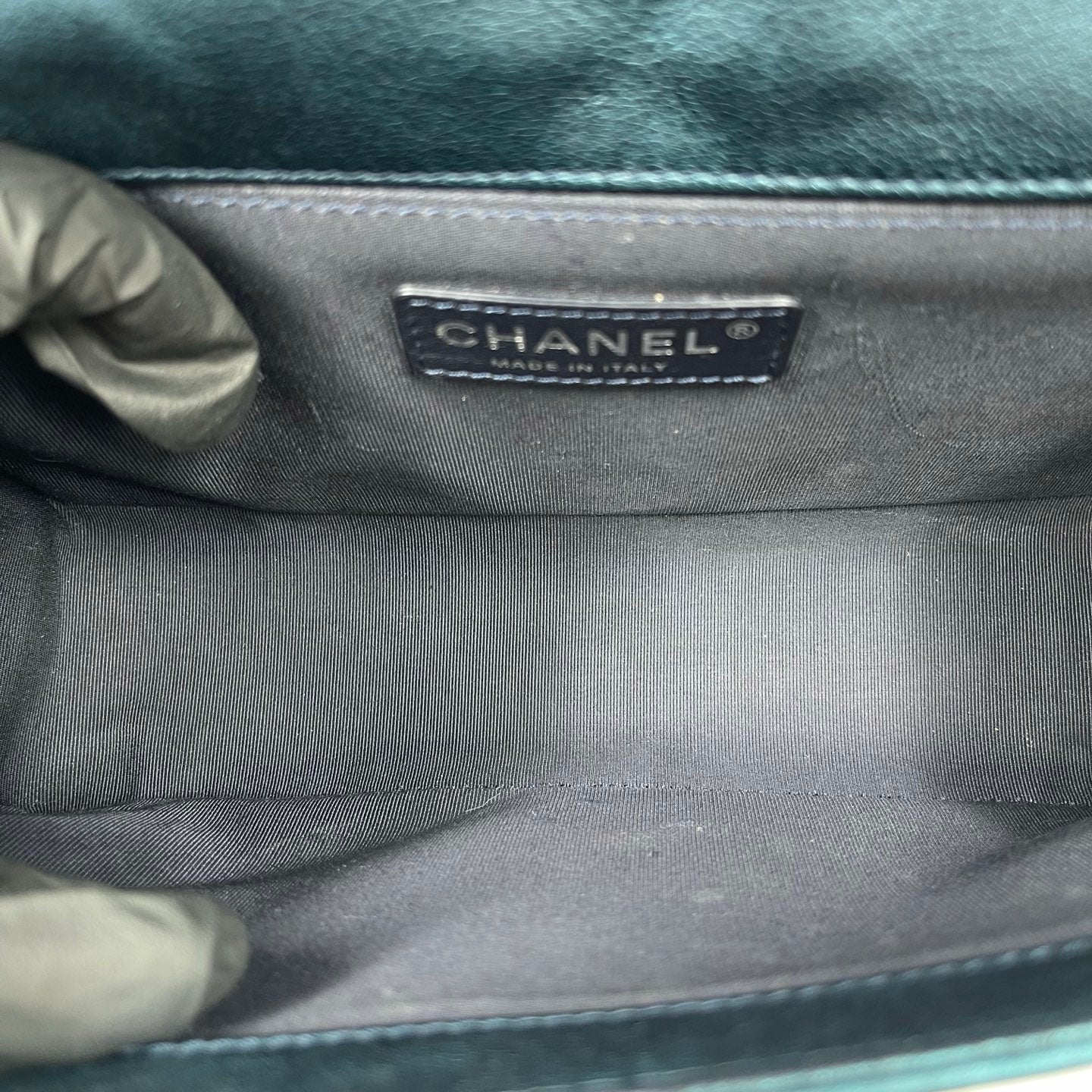 Chanel Boy Flap Bag Old Medium in Metallic Blue Perforated Calfskin