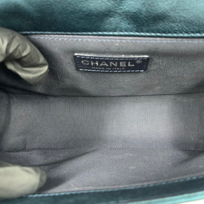 Chanel Boy Flap Bag Old Medium in Metallic Blue Perforated Calfskin