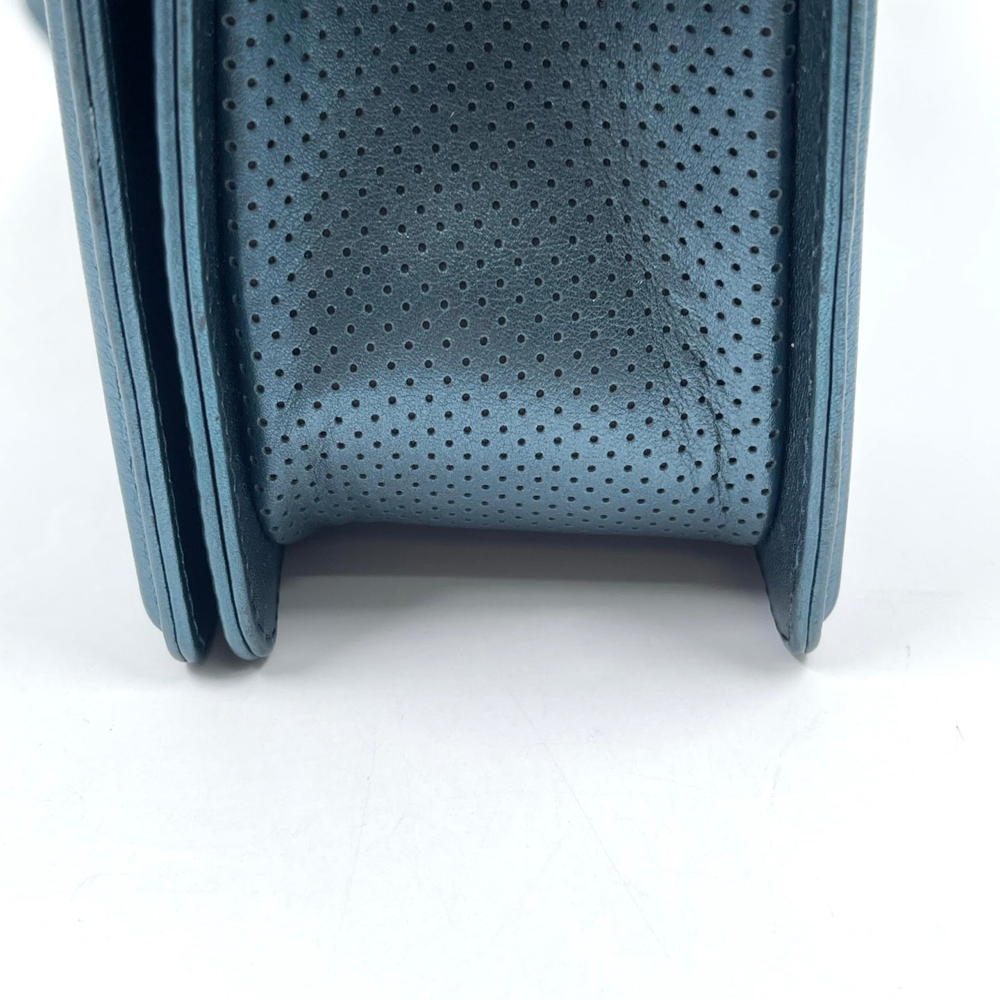 Chanel Boy Flap Bag Old Medium in Metallic Blue Perforated Calfskin