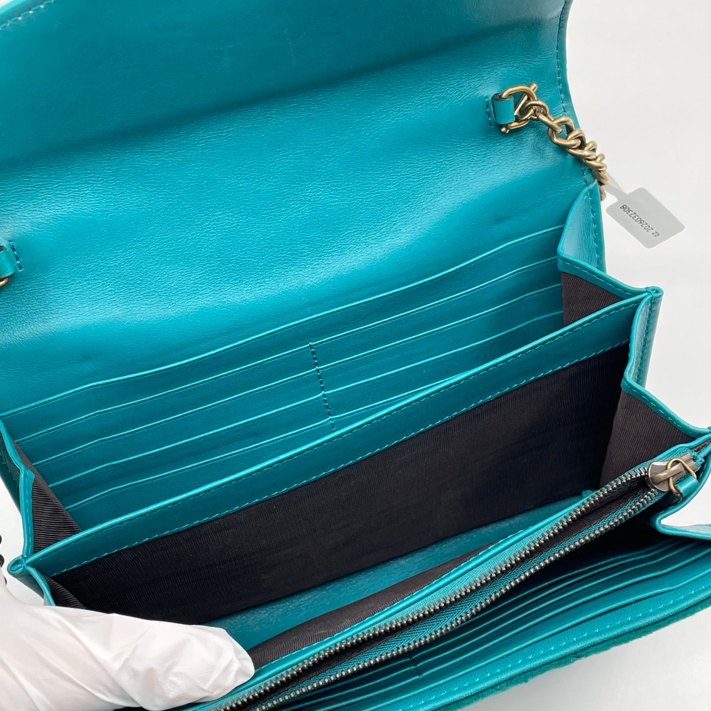Gucci GG Marmont Mini Velvet Shoulder Bag in Pavone Cyan