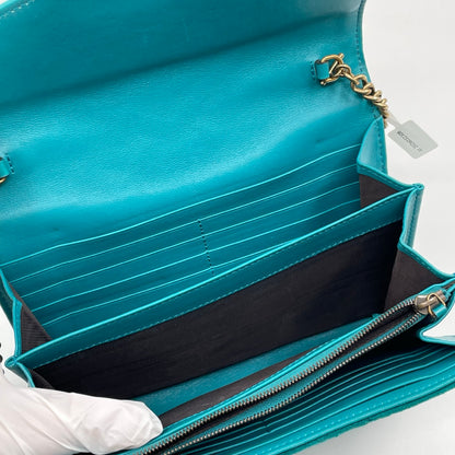 Gucci GG Marmont Mini Velvet Shoulder Bag in Pavone Cyan