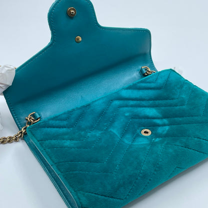 Gucci GG Marmont Mini Velvet Shoulder Bag in Pavone Cyan