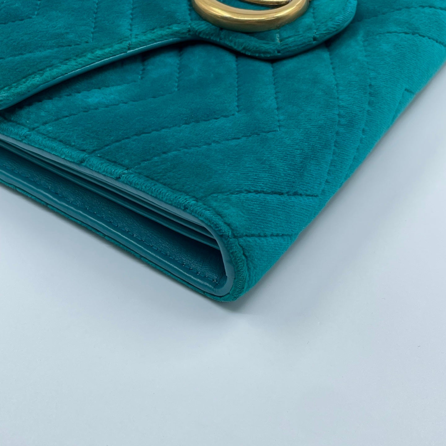 Gucci GG Marmont Mini Velvet Shoulder Bag in Pavone Cyan