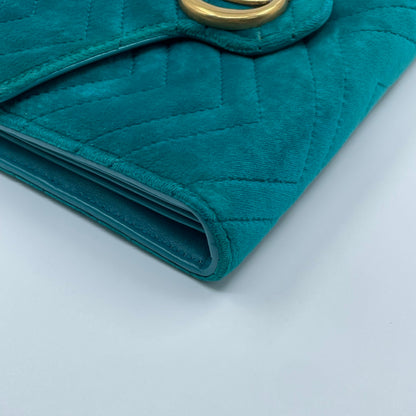 Gucci GG Marmont Mini Velvet Shoulder Bag in Pavone Cyan