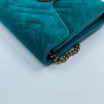 Gucci GG Marmont Mini Velvet Shoulder Bag in Pavone Cyan