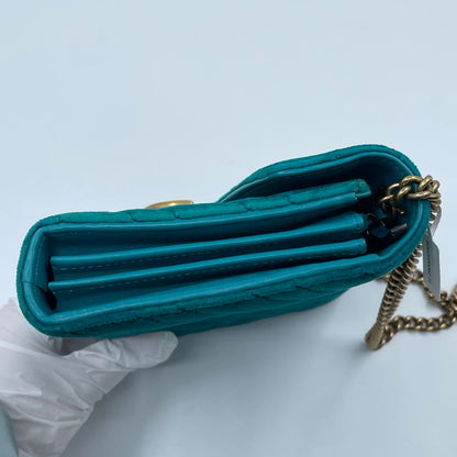 Gucci GG Marmont Mini Velvet Shoulder Bag in Pavone Cyan